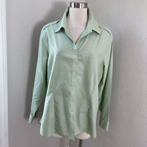 Coldwater Creek Womens XL No Iron Long Sleeve Button Up Shirt Light Green Blouse